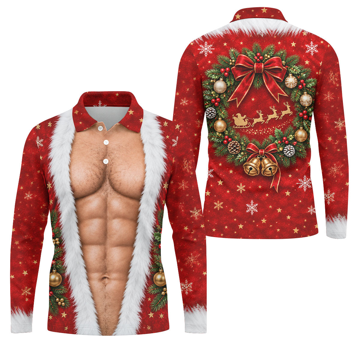 Santa Muscle Body Christmas Golf Shirt, Mens Golf Polo, Golf Shirts For Men
