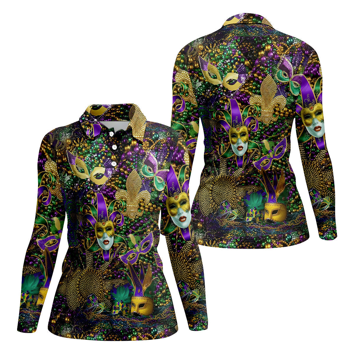 Holiday Mardi Gras Green Purple Gold Women's Golf Tops, Ladies Golf Polos, Golf Gift For Ladies