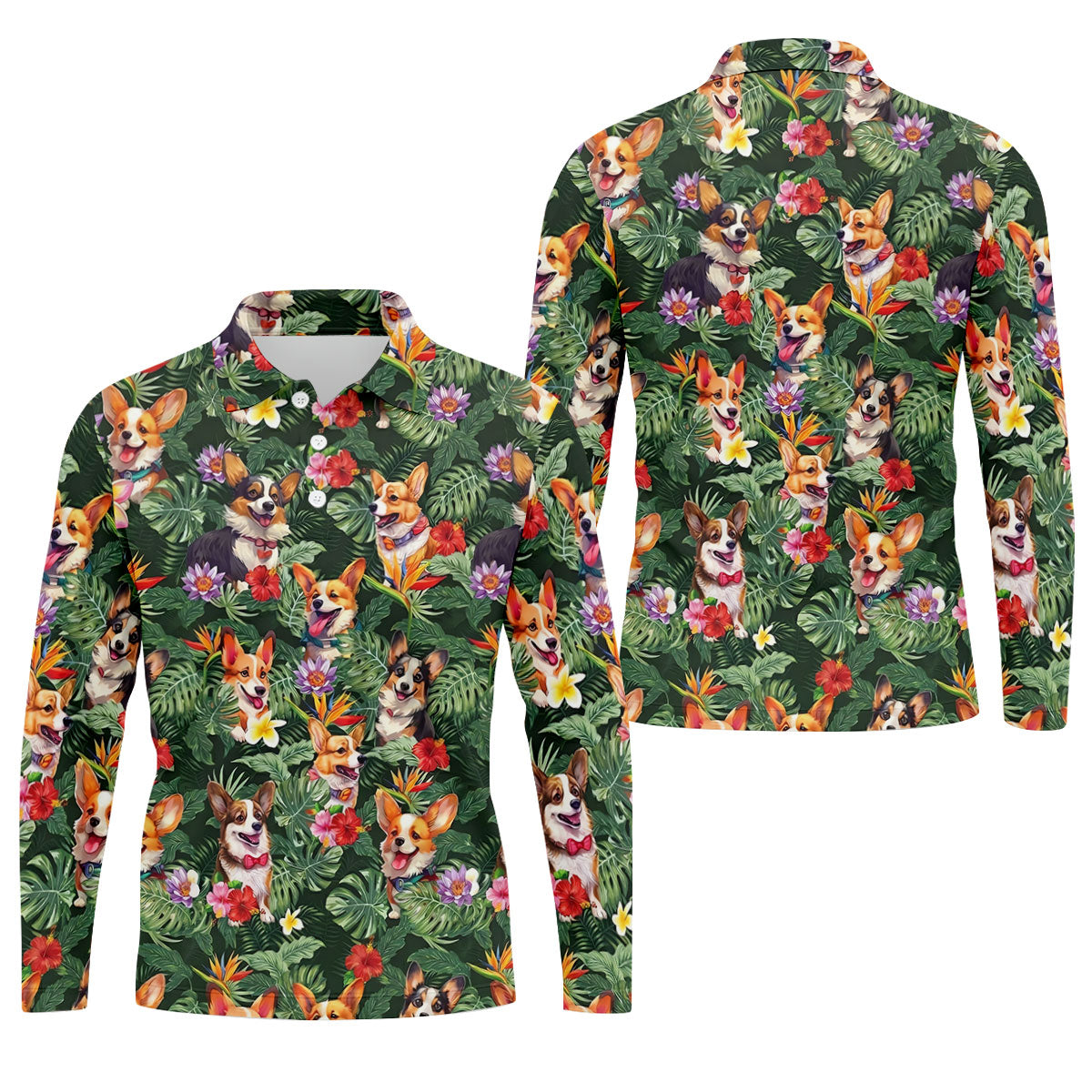 Tropical Corgi Dog Hawaiian Golf Polo Shirt, Hawaiian Golf Shirt, Golf Shirts For Men