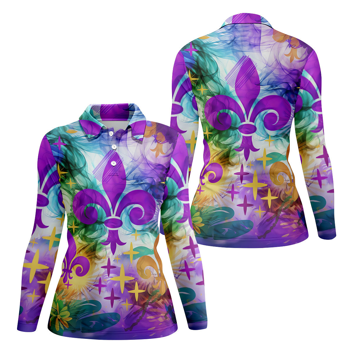 Mardi Gras Festival Fleur De Lis Symbol Purple Green Gold Women's Golf Tops, Ladies Golf Polos
