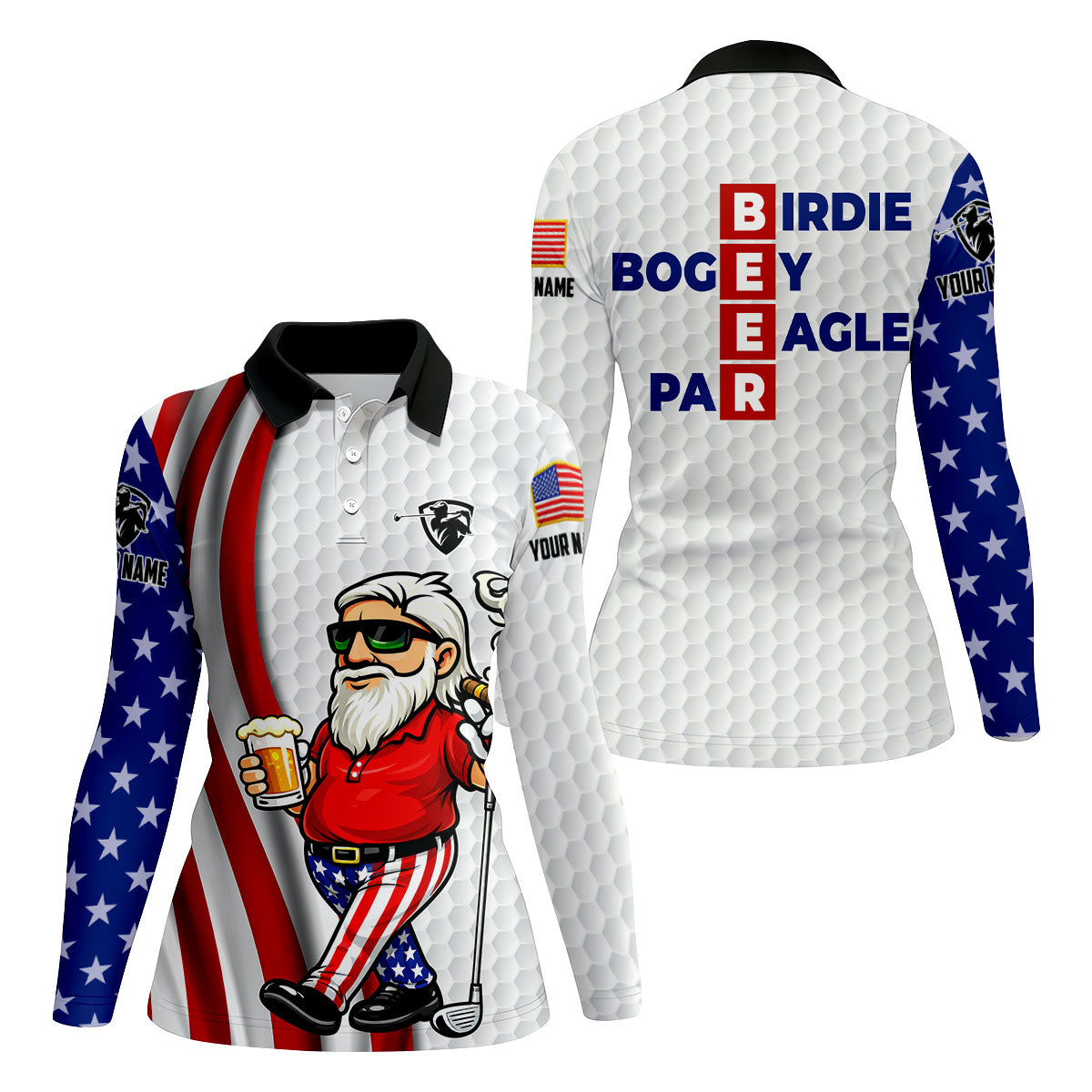 Patriotic Man Golf And Beer Funny 4th Of July White Golf Shirt, 250 Years Of America Women's Golf Tops