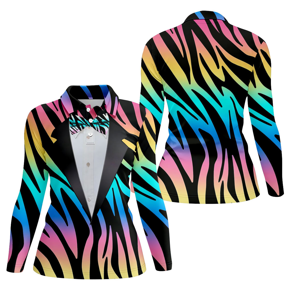 Colorful Zebra Funny Costume Hawaiian Golf Shirt, Ladies Golf Tops, Golf Shirt For Women