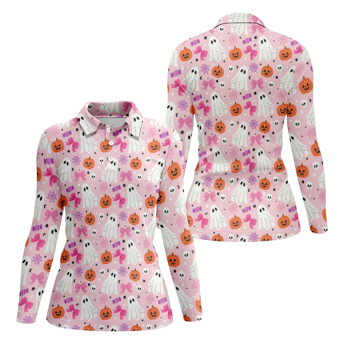 Ghost Coquette Candy Halloween Fun Women's Golf Shirts, Women's Golf Tops, Ladies Golf Shirts