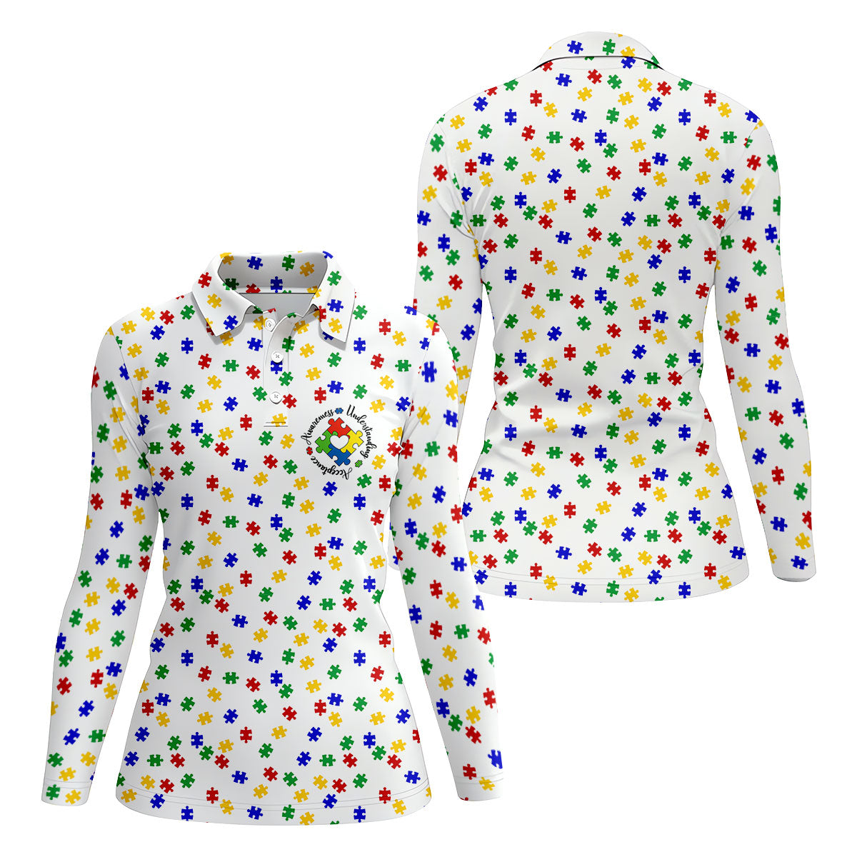 Awareness Understanding Acceptance Autism Puzzle Golf Shirt For Women, Ladies Golf Polos