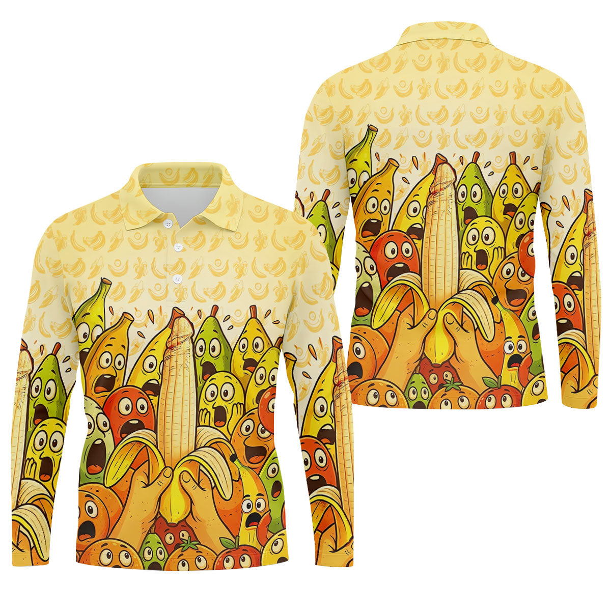 Funny Banana Fruit Cartoon Pattern Polo Shirt, Mens Golf Polo, Golf Shirts For Men