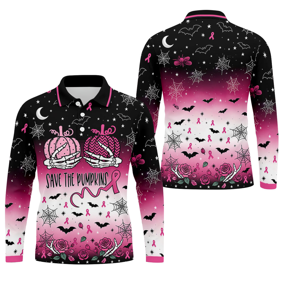 Save The Pumpkins Halloween Breast Cancer Polo Shirt, Mens Golf Polo, Mens Golf Shirts