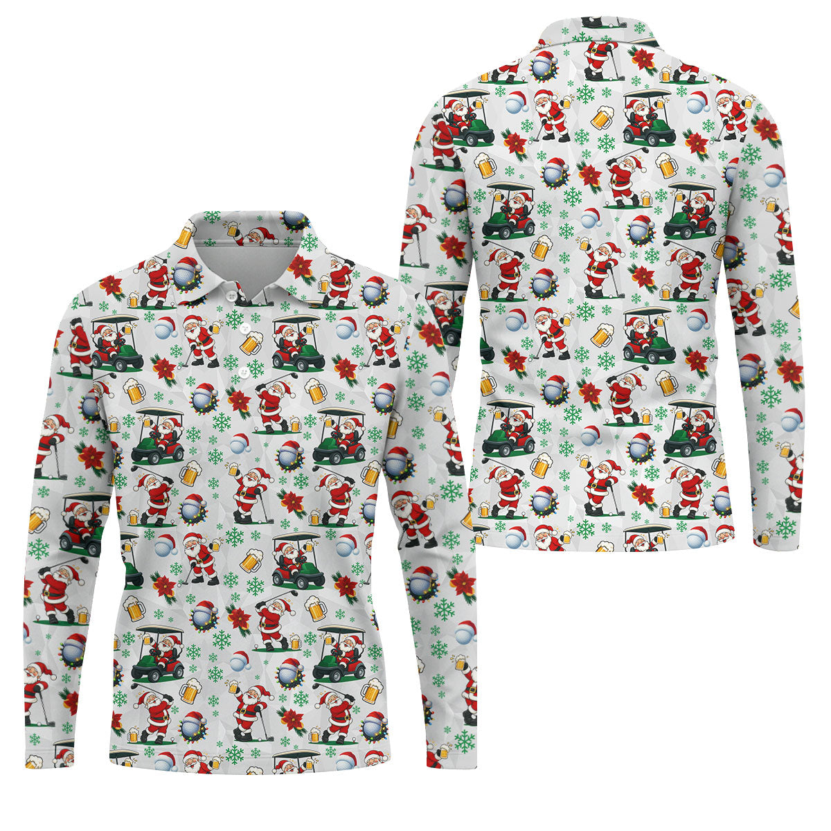 Santa Beer Christmas Golf Polo Shirt, Christmas Golf Shirt, Mens Golf Polo Shirt