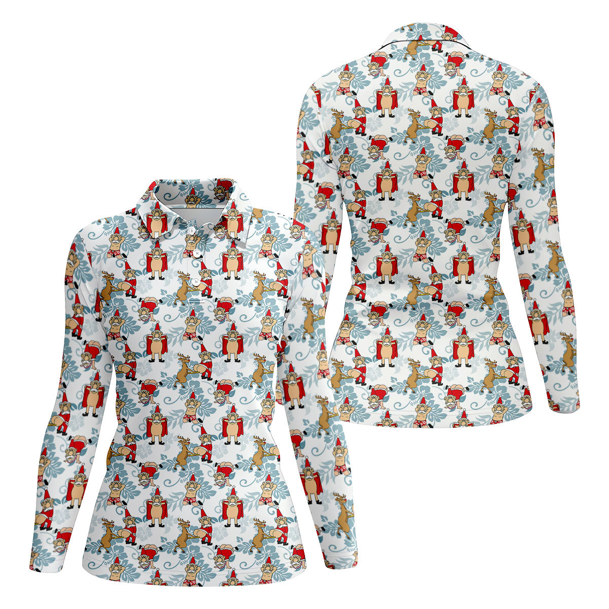 Funny Santa Reindeer Christmas Hawaiian Polo Shirt, Womens Golf Polo, Golf Shirts For Women