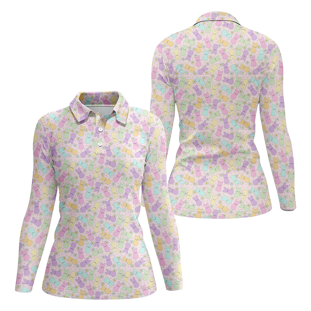 Easter Bunny Seamless Pattern Women Golf Top, Fun Women's Golf Shirts, Cute Golf Outfit, Ladies Golf Shirts
