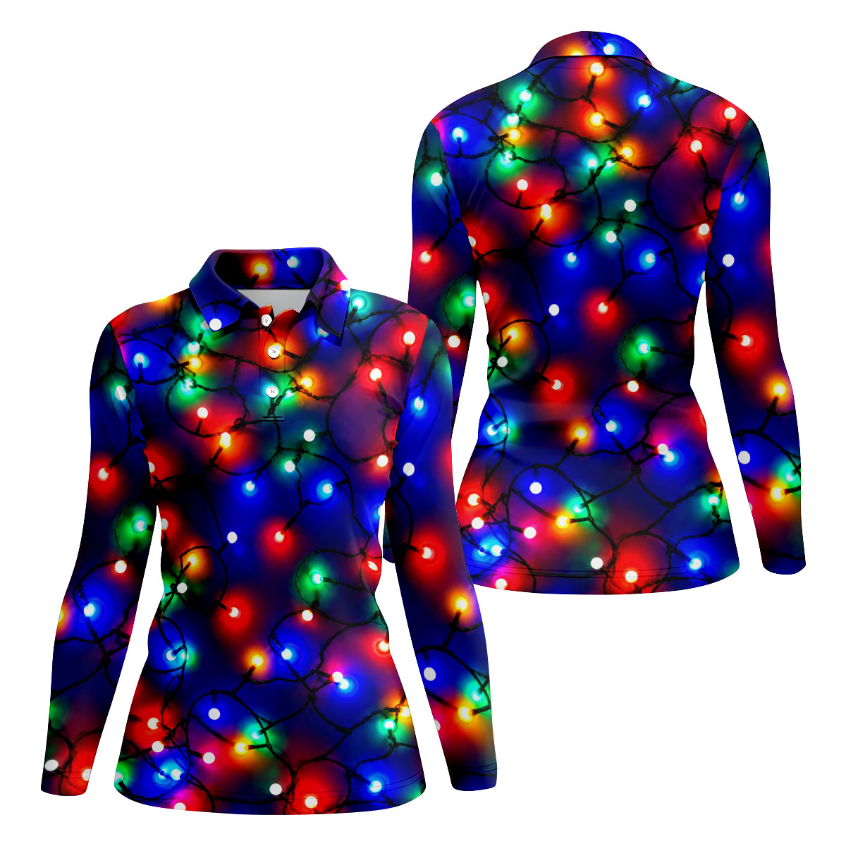 Colorful Christmas Lights Golf Polo Shirt, Christmas Golf Shirt, Golf Tops For Women