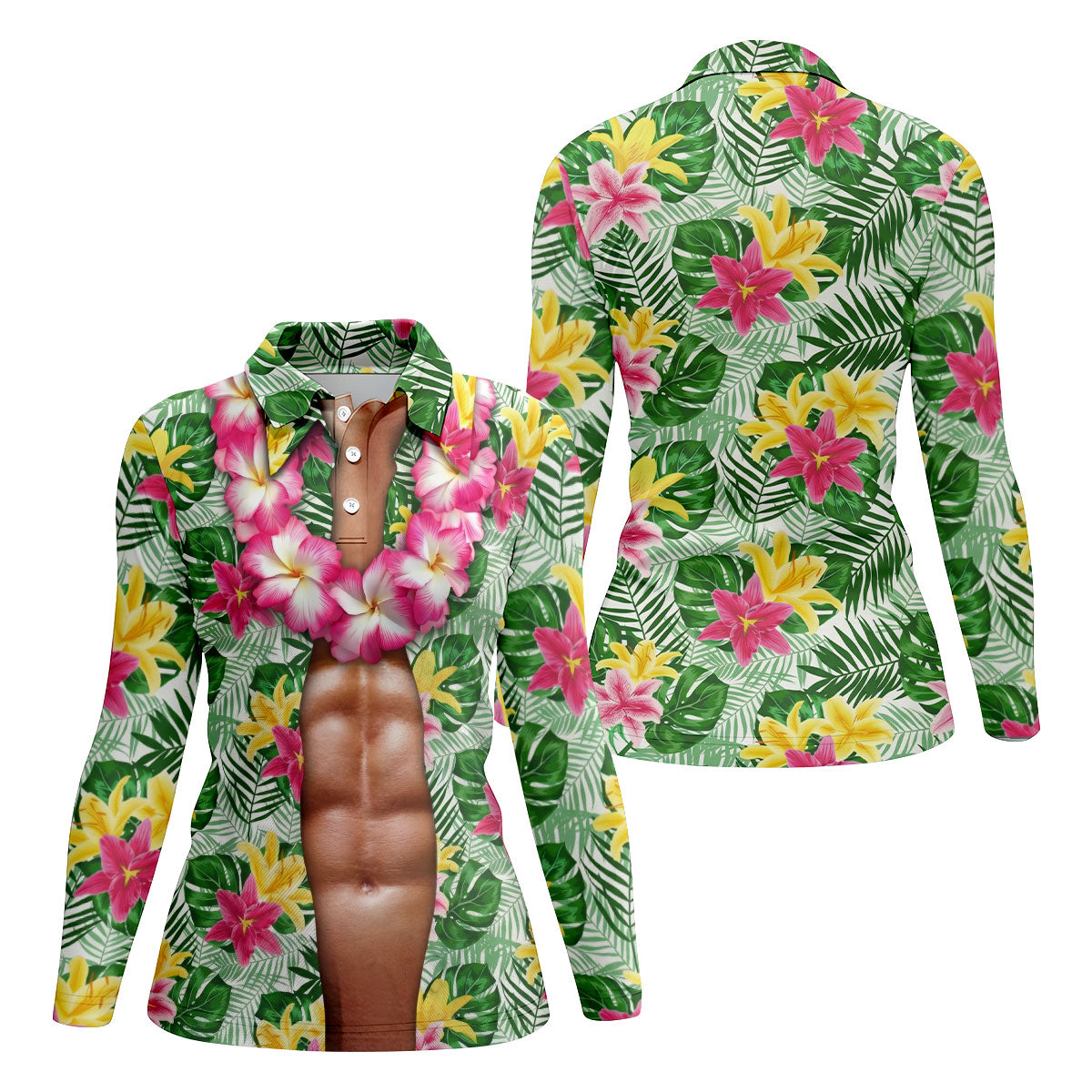 Muscle Costume Hawaiian Golf Shirt, Fun Women's Golf Shirts, Ladies Golf Polos