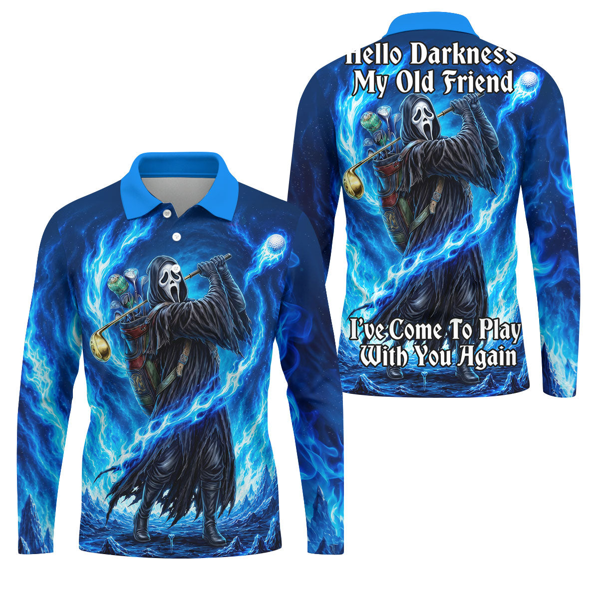 Hello Darkness Flame Horror Character Polo Shirt, Mens Polo Shirts, Men's Golf Shirt