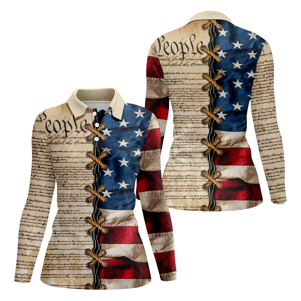 We The People Preamble Patriotic 4th Of July Beige Golf Shirt, 250th Anniversary Women's Golf Tops