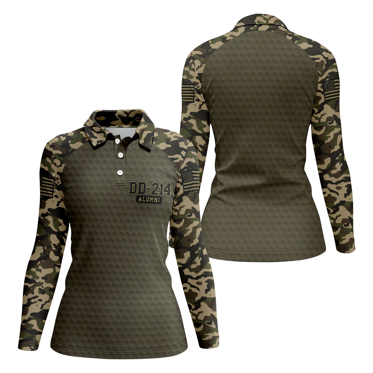 DD-214 Alumni Camo Golf Polo Shirt, Veterans Day Golf Shirt, Womens Golf Shirts