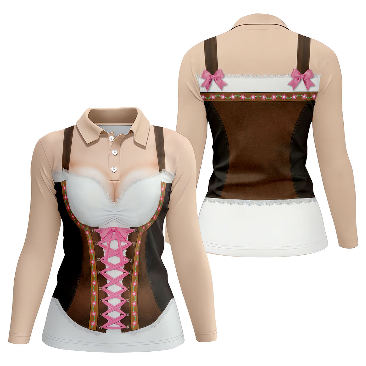Funny Oktoberfest Dirndl Costume Polo Shirt, Womens Golf Apparel, Womens Golf Polo
