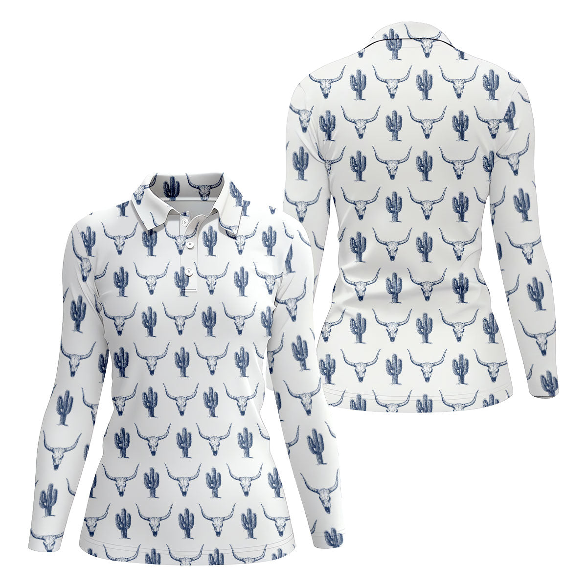 Western Longhorn And Cactus Pattern Golf Shirt, Women's Golf Shirt, Hawaiian Golf Shirt, Golf Polo For Women