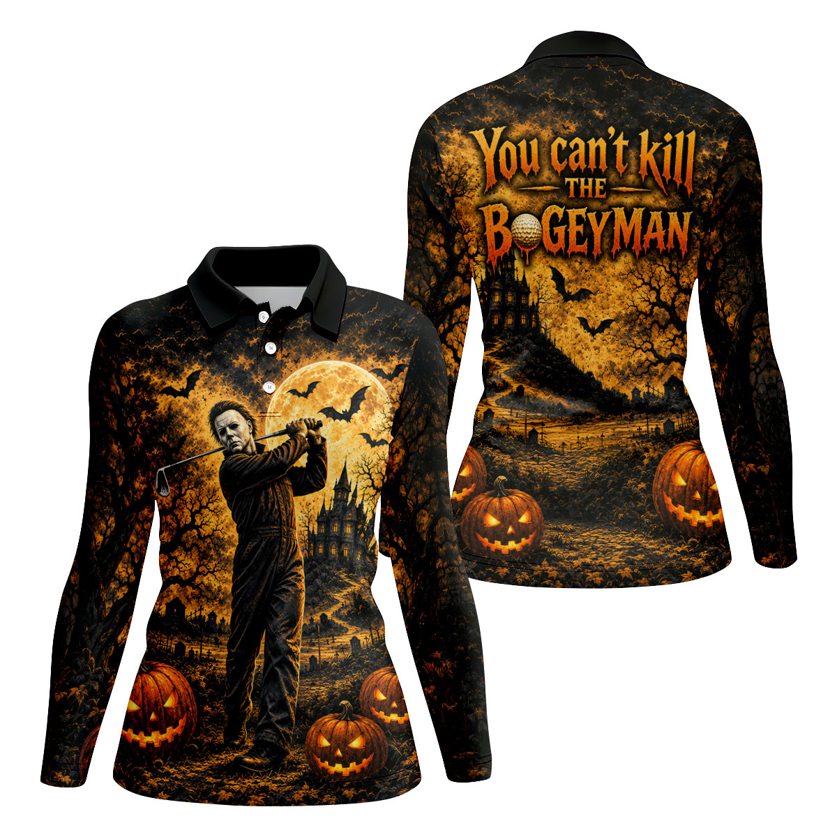 Bogeyman Horror Character Halloween Golf Polo Shirt, Ladies Golf Shirt, Womens Golf Tops