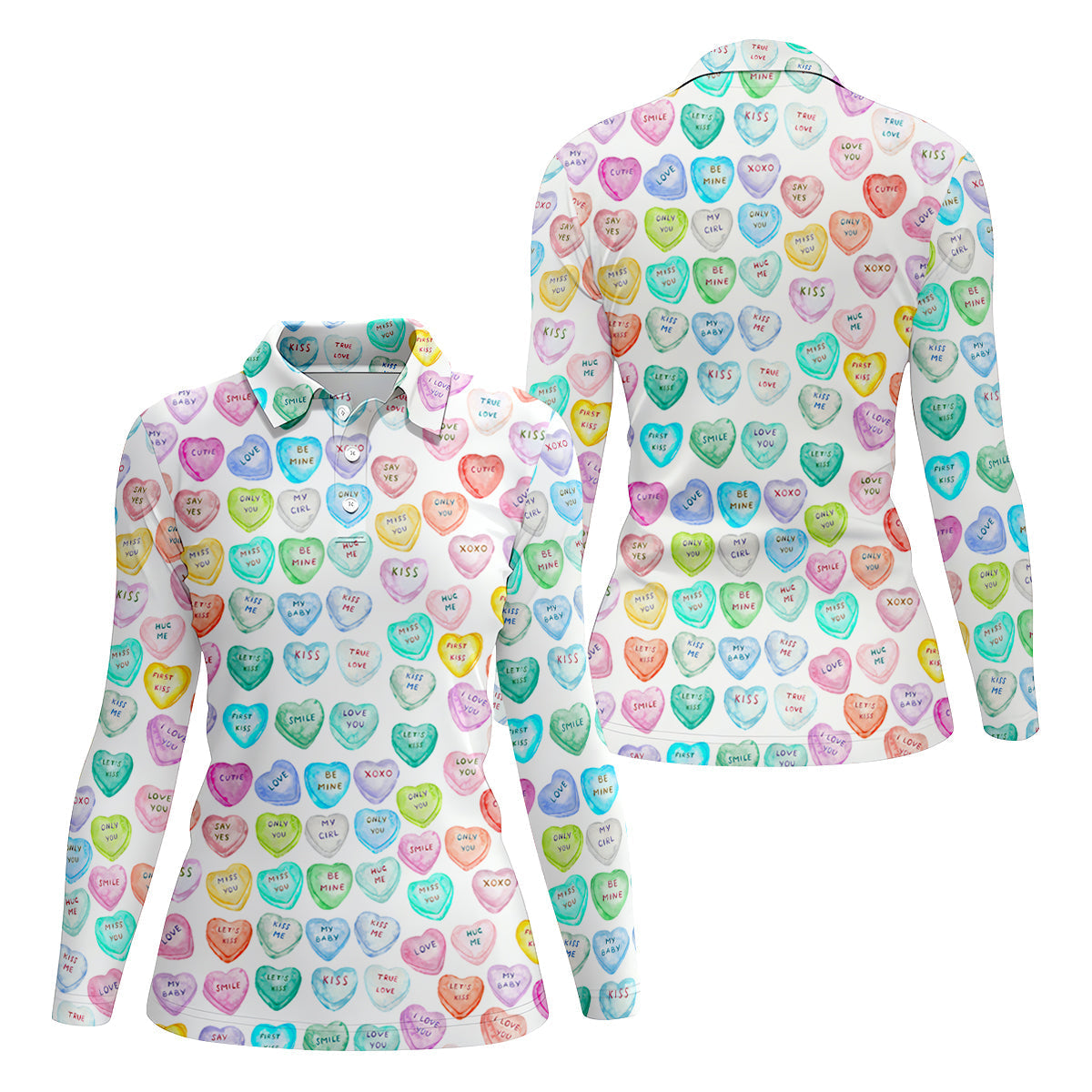 Sweet Words Watercolor Heart Women Golf Top, Valentines Golf Gift, Ladies Golf Polos
