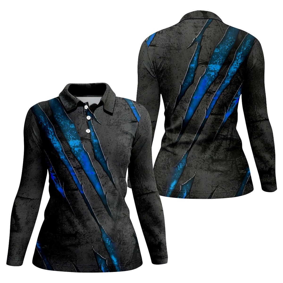 Blue Claw Marks Hawaiian Golf Shirt, Scratch Print Women's Golf Tops, Ladies Golf Shirts