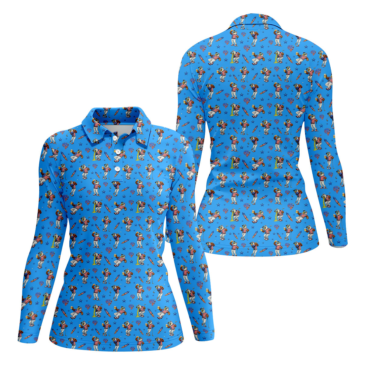 Patriotic Eagle Golf And Beer Funny 4th Of July Blue Golf Shirt, 250th Anniversary Women's Golf Tops