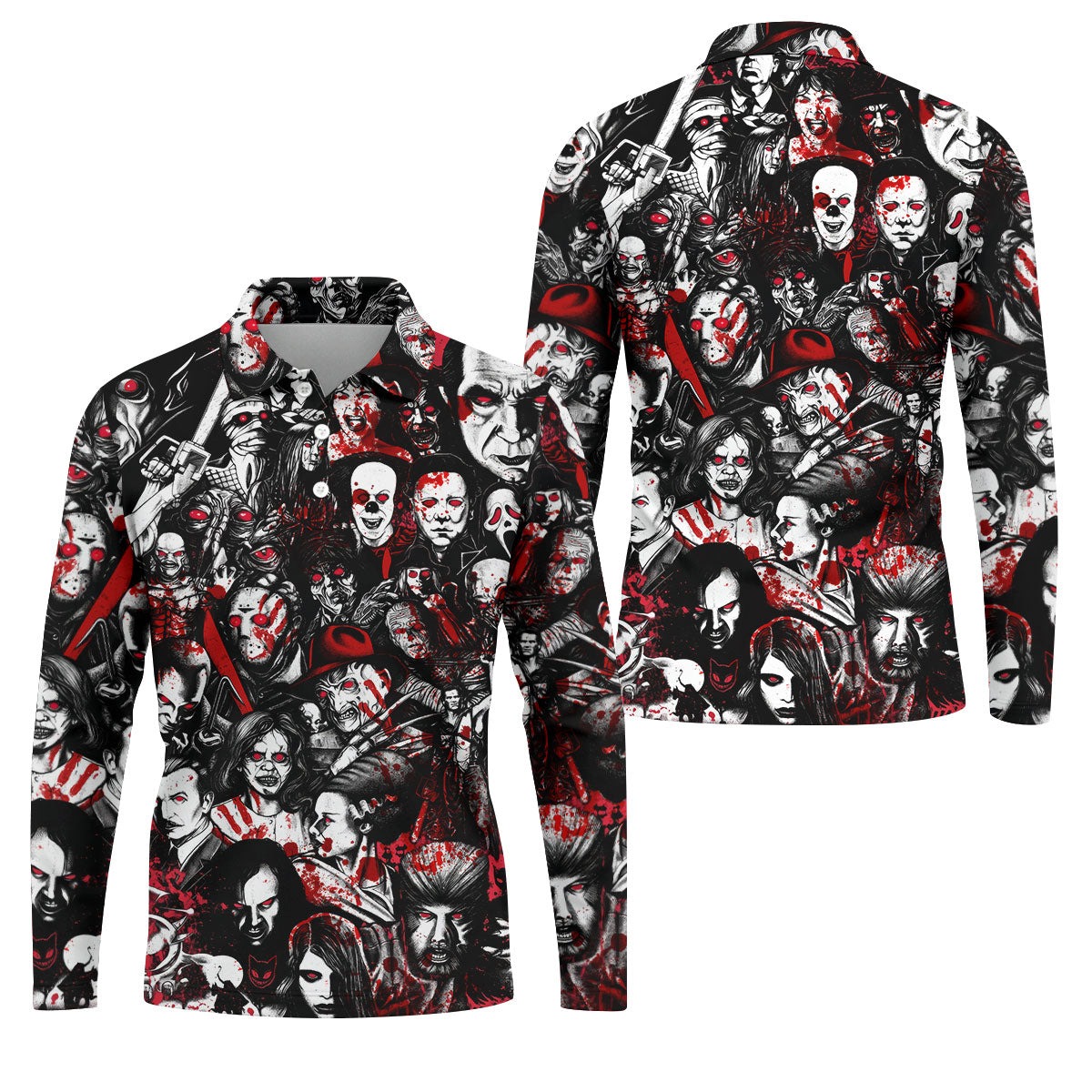 Horror Character Pattern Golf Polo Shirt, Golf Apparel For Men, Mens Polo Halloween Shirts