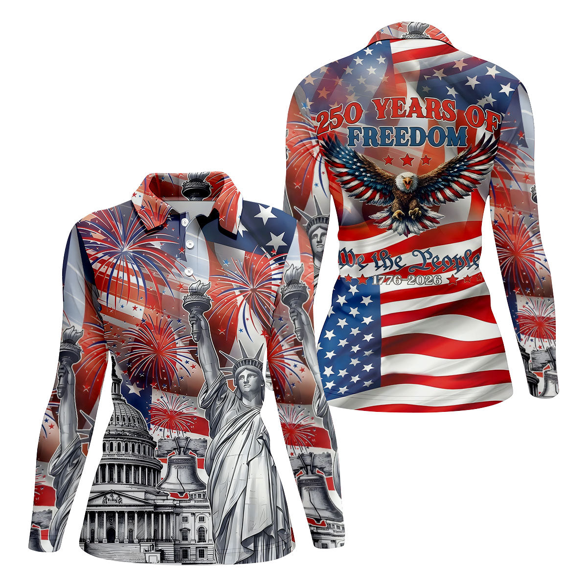 250 Years Of Freedom We The People American Flag Golf Shirt, Patriotic 4th Of July Golf Shirt For Women