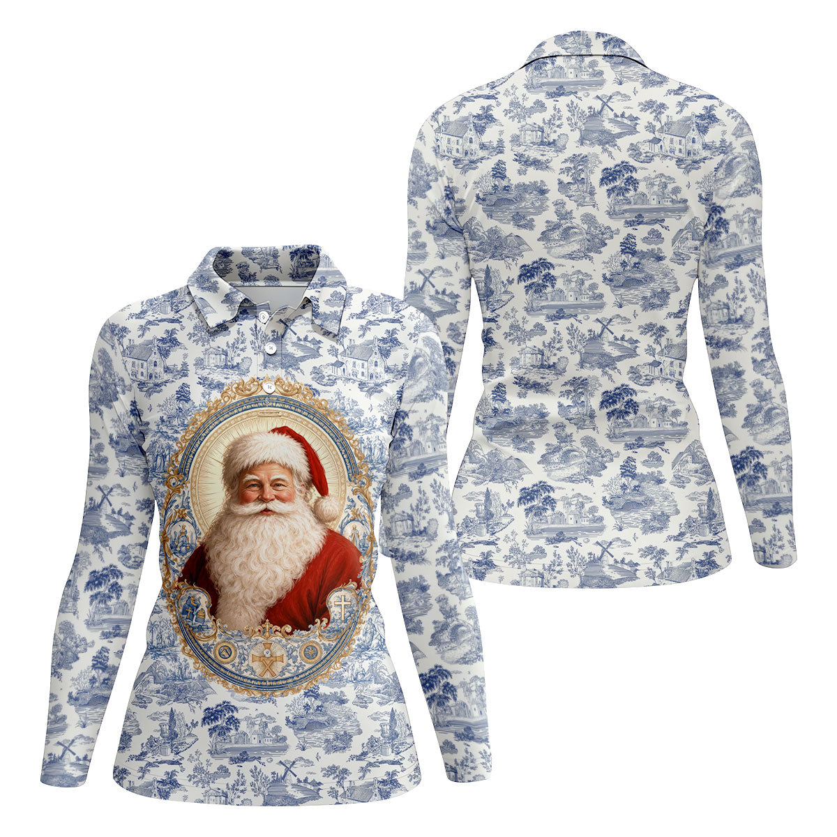 Xmas In July Santa Portrait Christmas Polo Shirt, Women’s Golf Polo, Golf Tops For Women