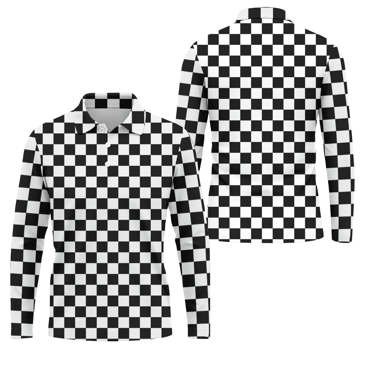 Black White Checkerboard Racing Pattern Golf Shirt, Men's Golf Shirt, Golf Polo Shirts For Men, Printed Golf Shirts