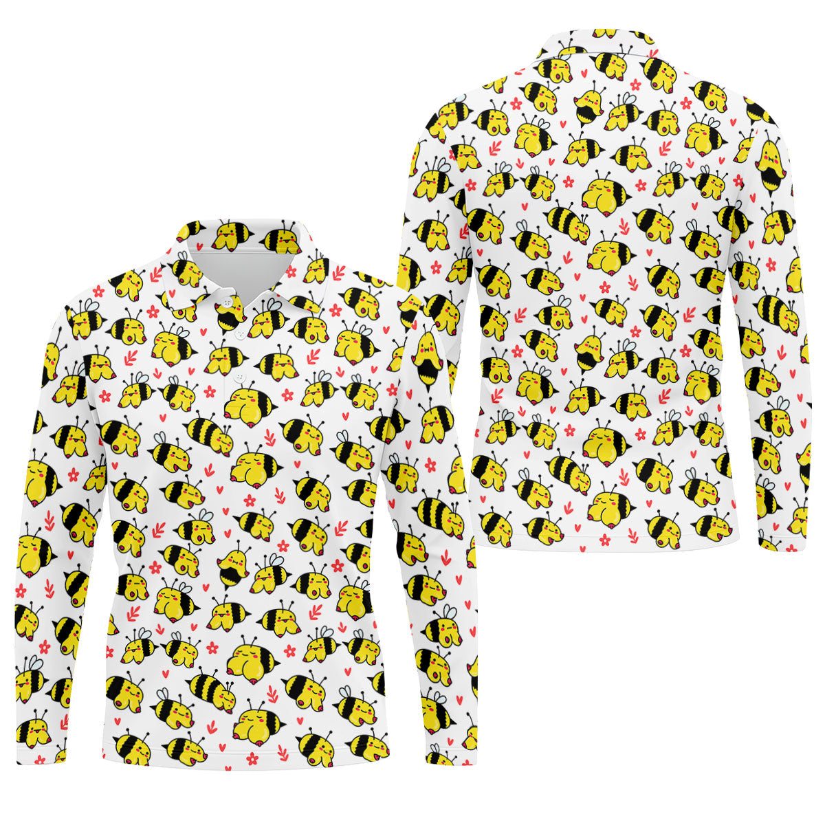 Funny Bee Breast Cancer Pattern Polo Shirt, Mens Golf Shirts, Golf Polo Shirts For Men
