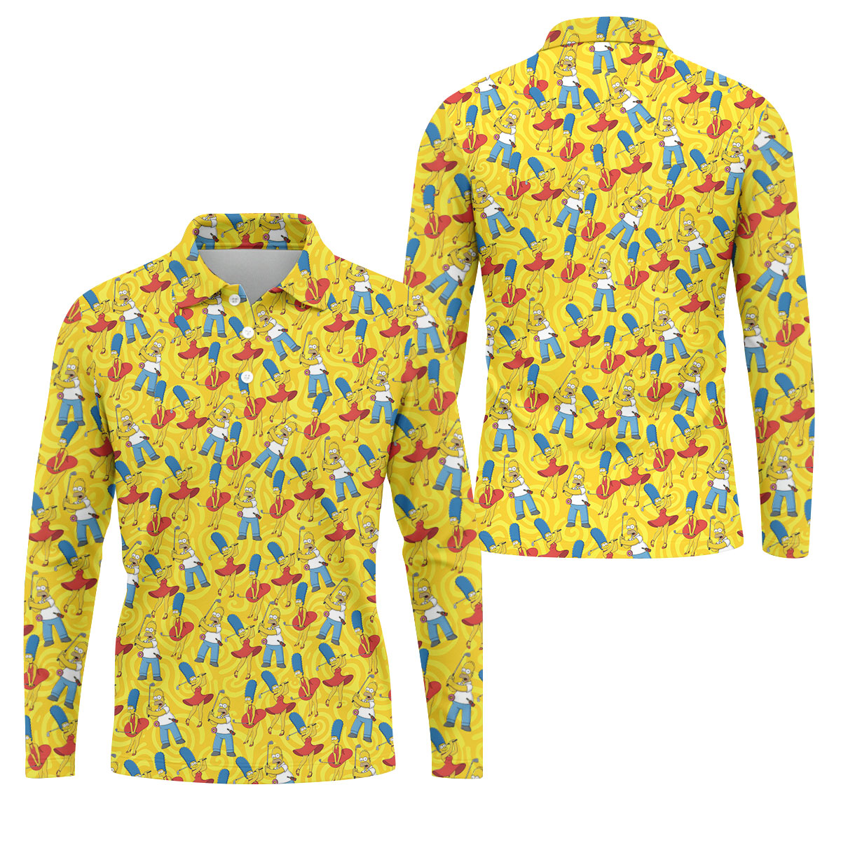 Funny Cartoon Couple Golf Pattern Polo Shirt, Mens Golf Polo, Golf Apparel For Men