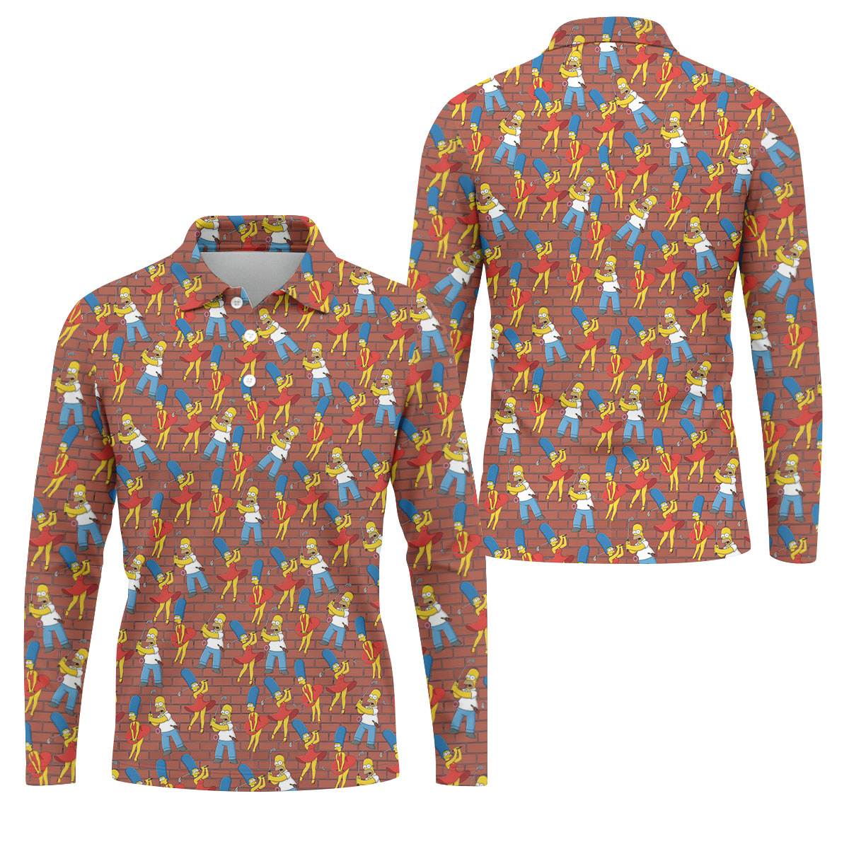 Funny Cartoon Couple Pattern Golf Polo Shirt, Mens Golf Shirts, Golf Polo Shirts For Men