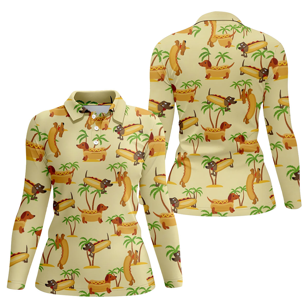 Funny Hot Dog Dachshund Tropical Hawaiian Golf Shirt, Golf Polo For Women, Printed Golf Shirt