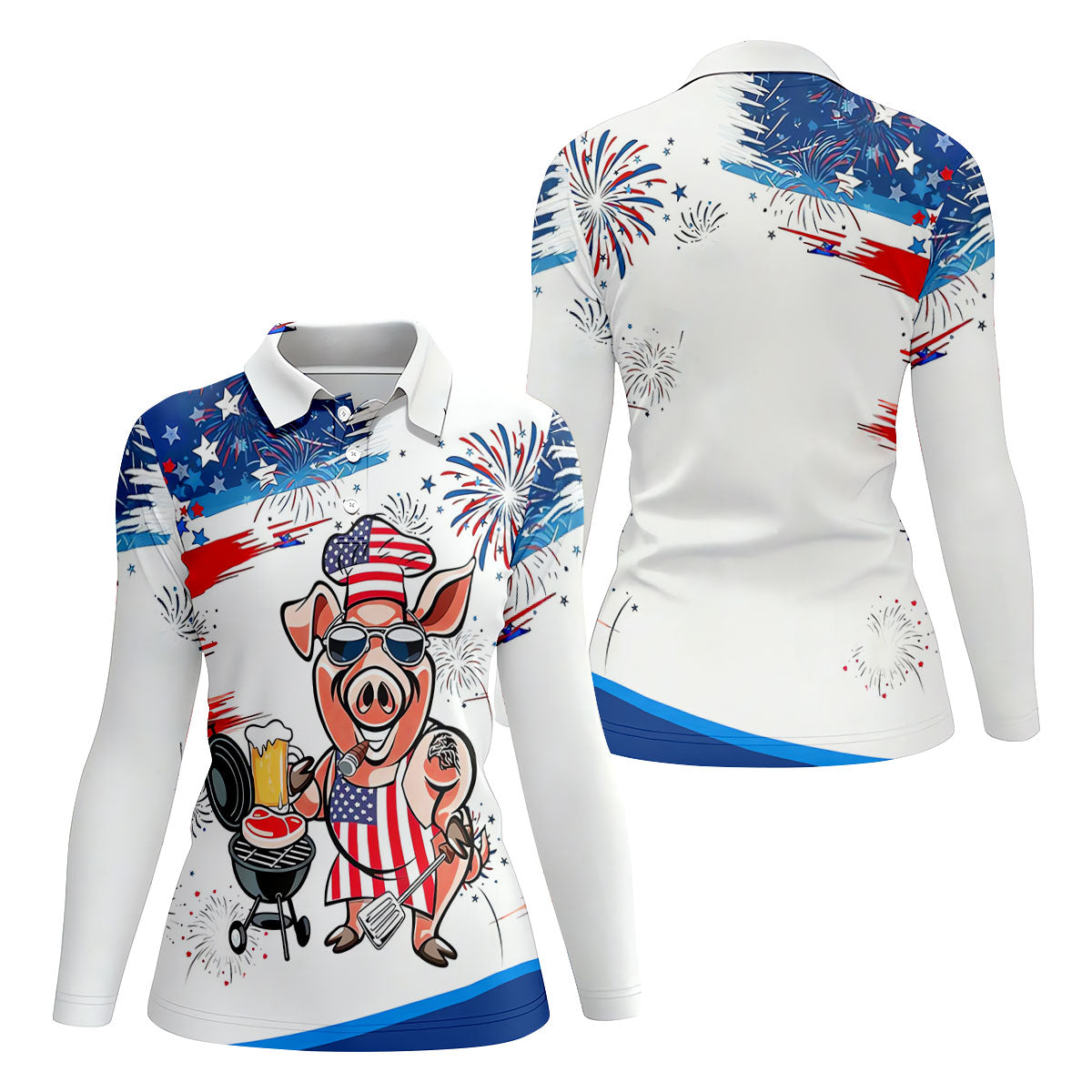 Patriotic American Flag Funny BBQ 250th Anniversary Women's Polo Shirt, Ladies Golf Shirts