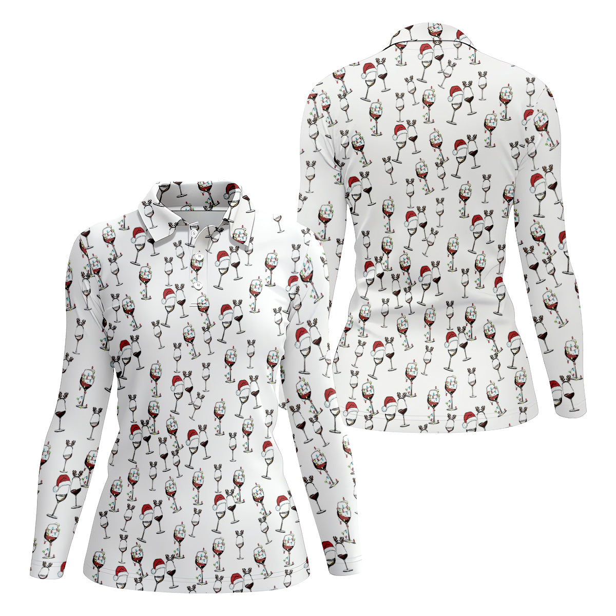 Wine Glass Christmas Lighting Women's Golf Tops, Christmas Golf Shirt, Ladies Golf Polos
