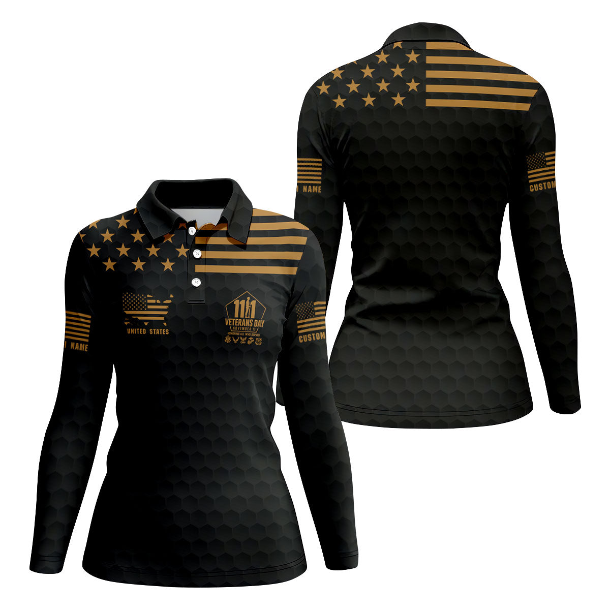Custom Name Gold Star Veterans Day Polo Shirt, Womens Golf Polo, Golf Tops For Women