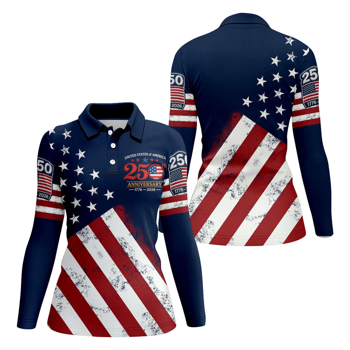 USA 250th Anniversary American Flag Golf Shirt, 4th Of July Golf Shirt For Women