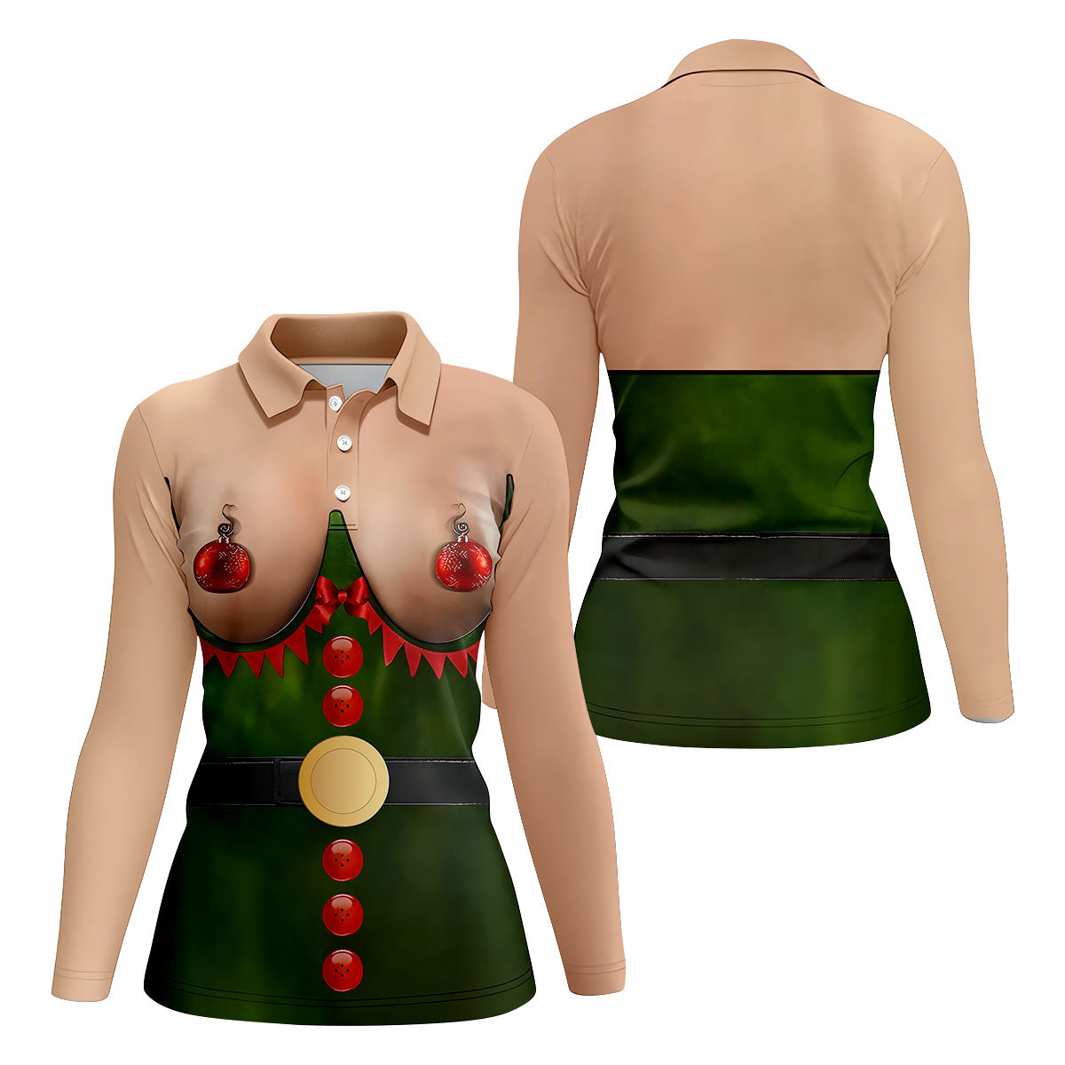 Funny Naughty Elf Costume Women's Golf Shirt, Christmas Shirts For Women, Christmas Golf Shirt
