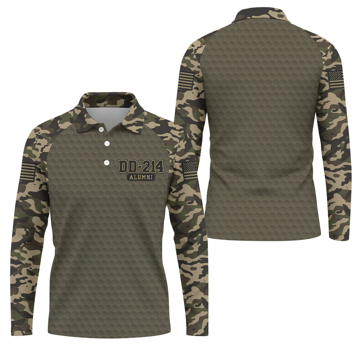DD-214 Alumni Camo Golf Polo Shirt, Veterans Day Golf Shirt, Mens Golf Shirts