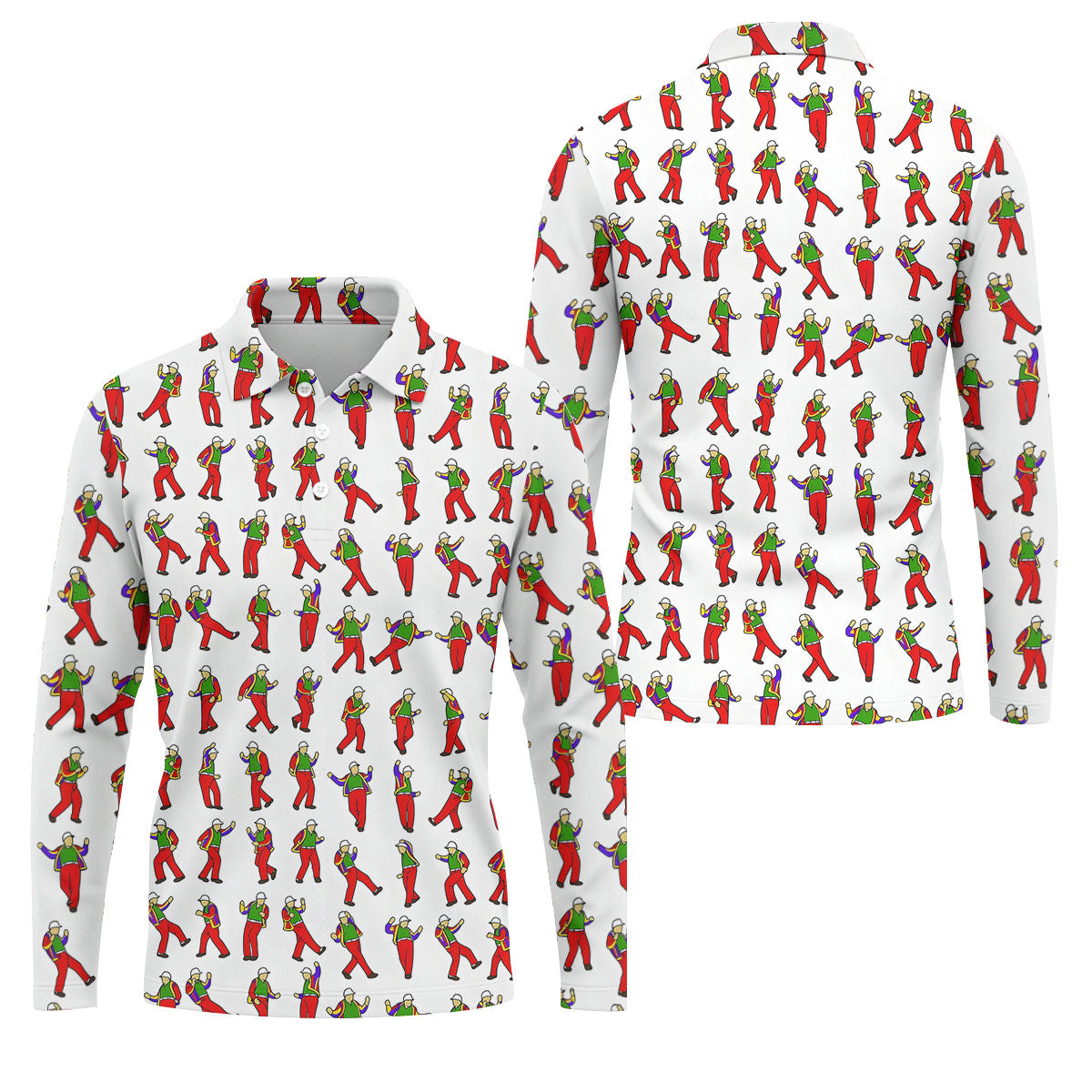 Colorful Dancing Character Pattern Polo Shirt, Hawaiian Golf Shirt, Mens Golf Apparel