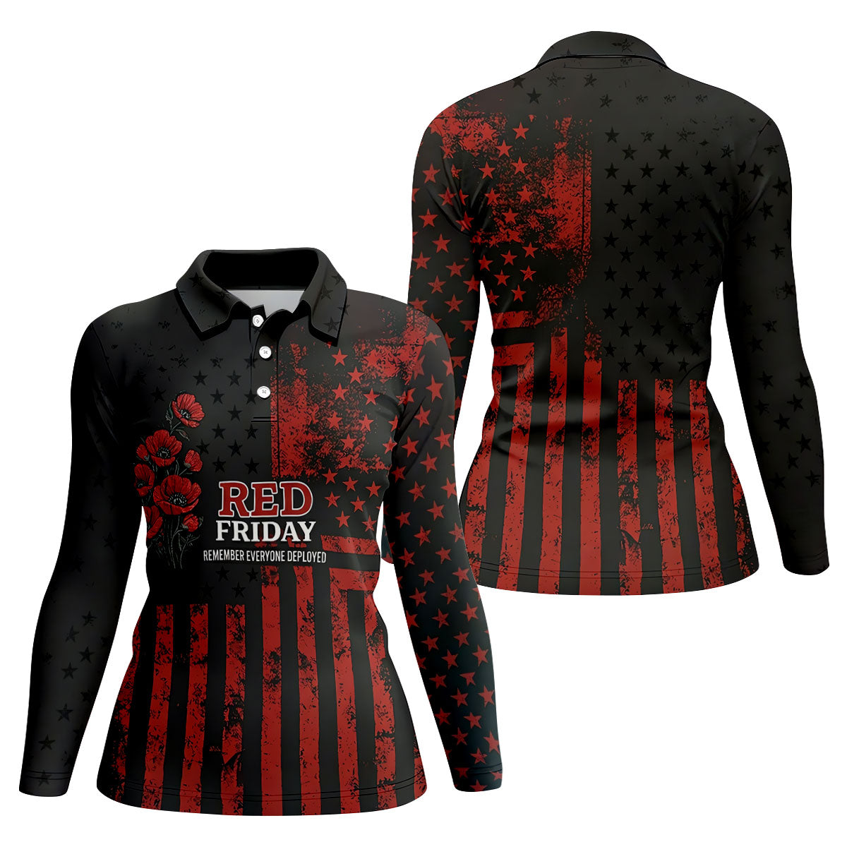 Red Friday American Flag Poppy Polo Shirt, Women’s Golf Apparel, Printed Golf Shirt