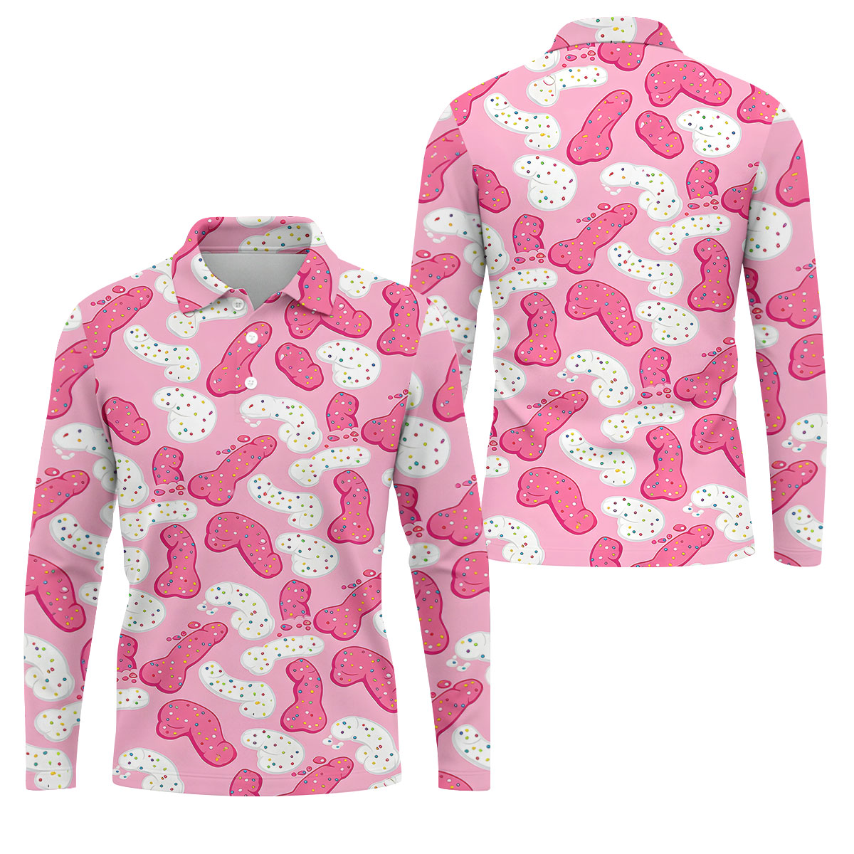 Pink Frosted Cookie Adult Novelty Golf Shirt, Polo Shirts For Men, Golf Apparel For Men