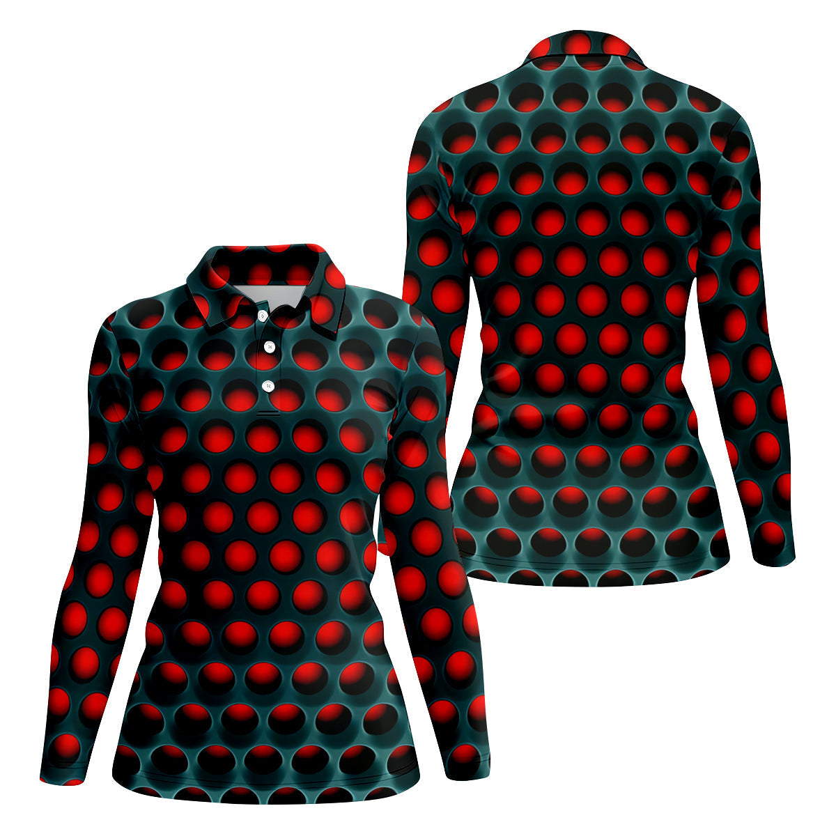 3D Effect Circular Pattern Red Golf Shirt, Cool Golf Outfit, Women Golf Top, Ladies Golf Shirts