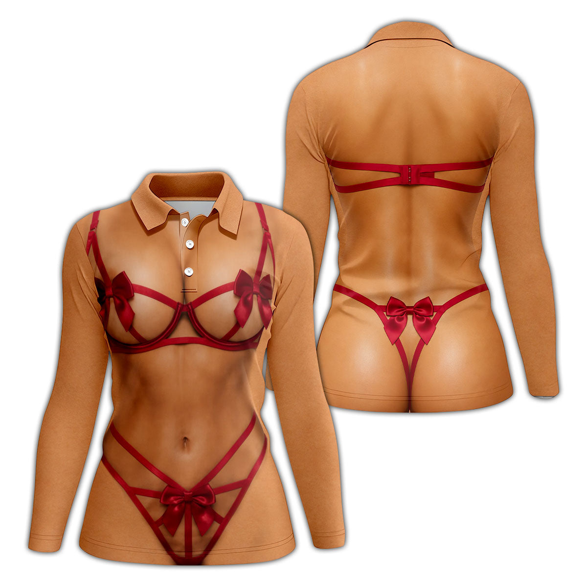 Funny Red Ribbon Lingerie Costume Polo Shirt, Ladies Golf Shirts, Women’s Golf Apparel