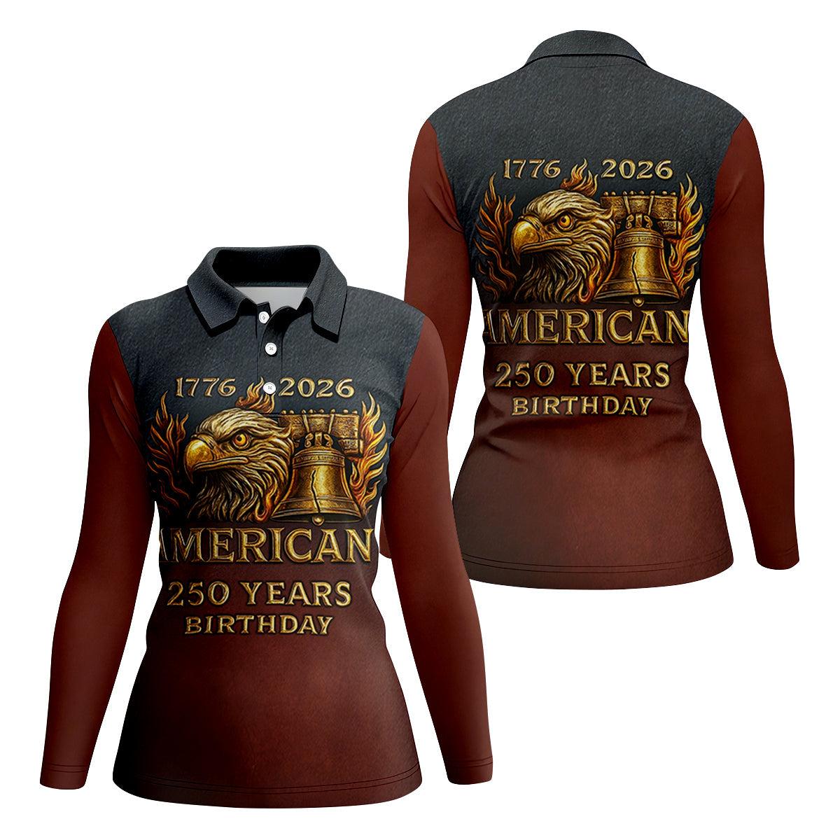 American 250 Years Birthday Navy And Maroon Women's Golf Tops, 250th Anniversary Ladies Golf Shirts