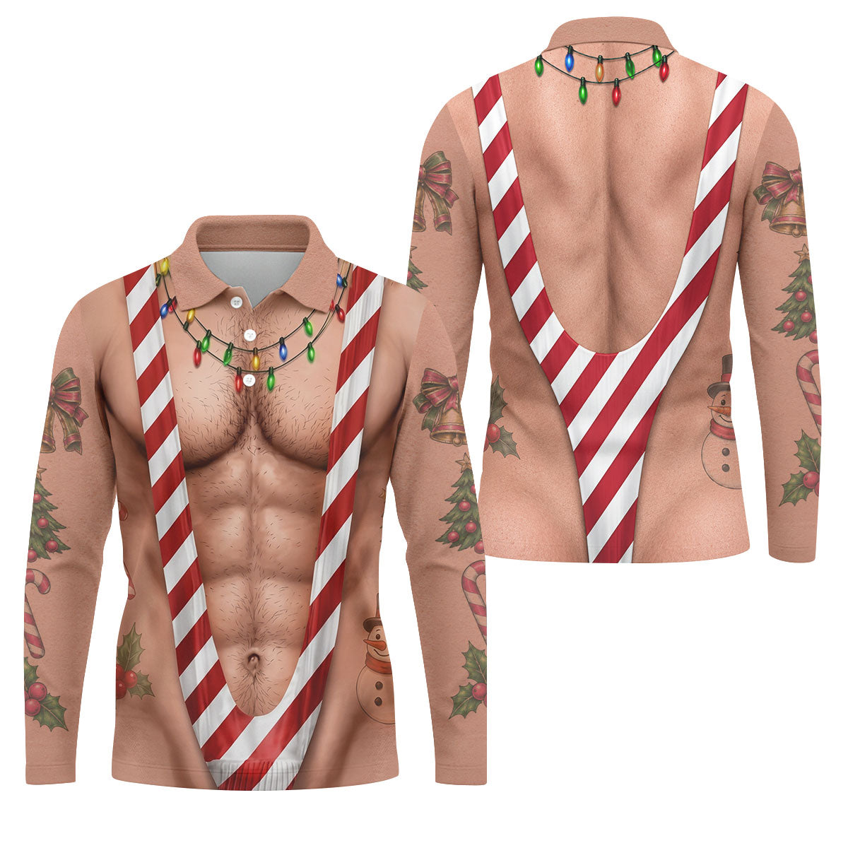 Funny Christmas Candy Cane Suspenders Polo Shirt, Men's Golf Shirt, Mens Polo Shirts