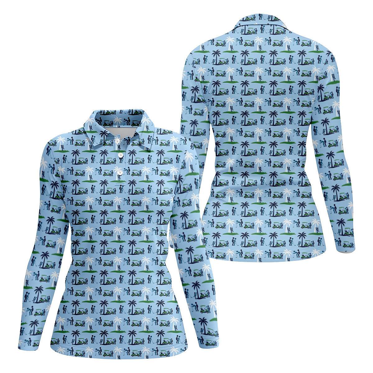 Funny Golf Cart Couple Pattern Women's Golf Tops, Golf Tops For Women, Women’s Golf Apparel