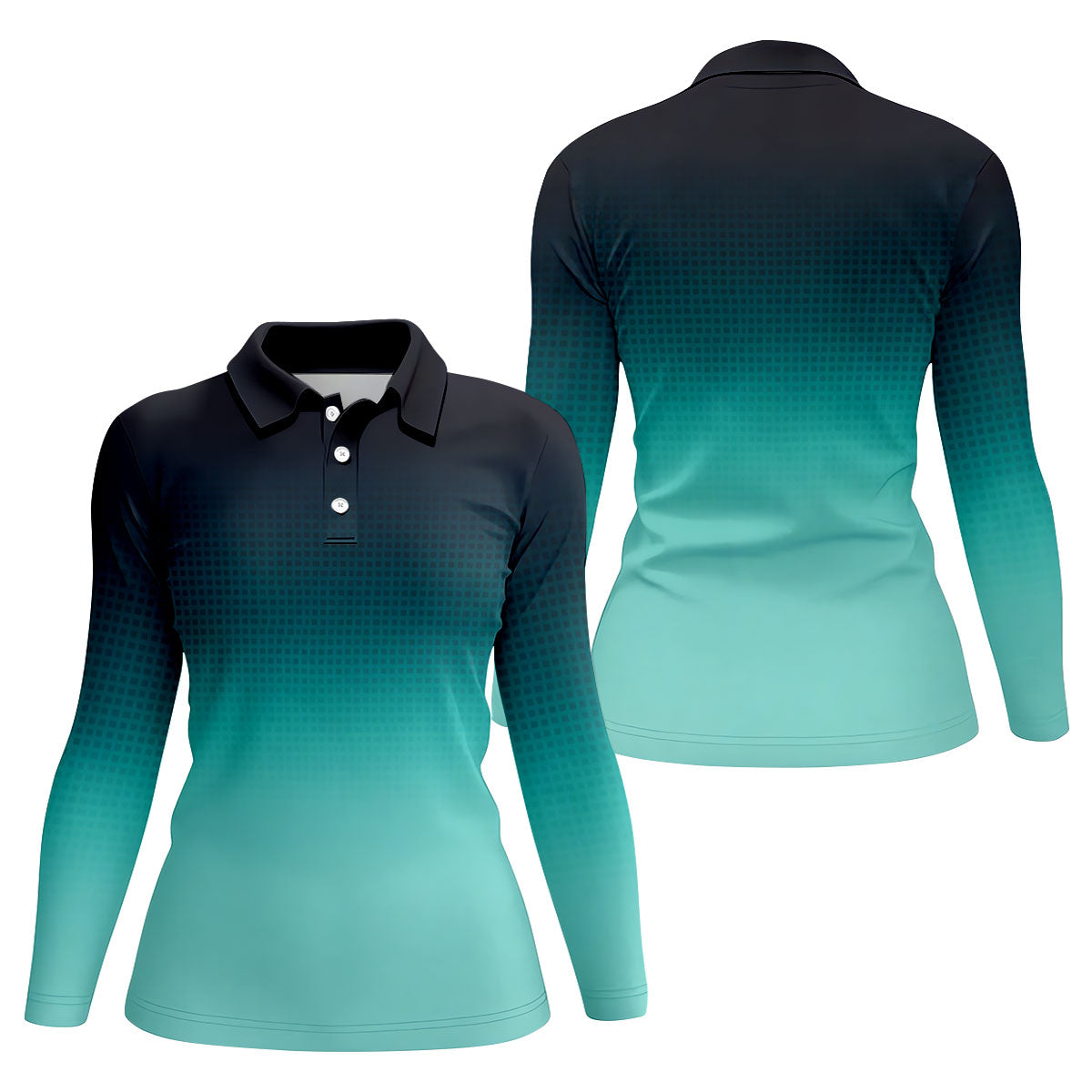 Turquoise Gradient Hawaiian Golf Shirt, Ladies Golf Tops, Golf Shirt For Women