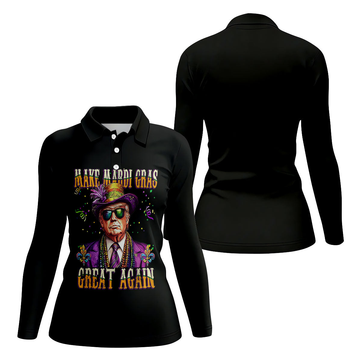 Make Mardi Gras Great Again Fun Women's Golf Shirts, Women's Golf Tops, Ladies Golf Shirt