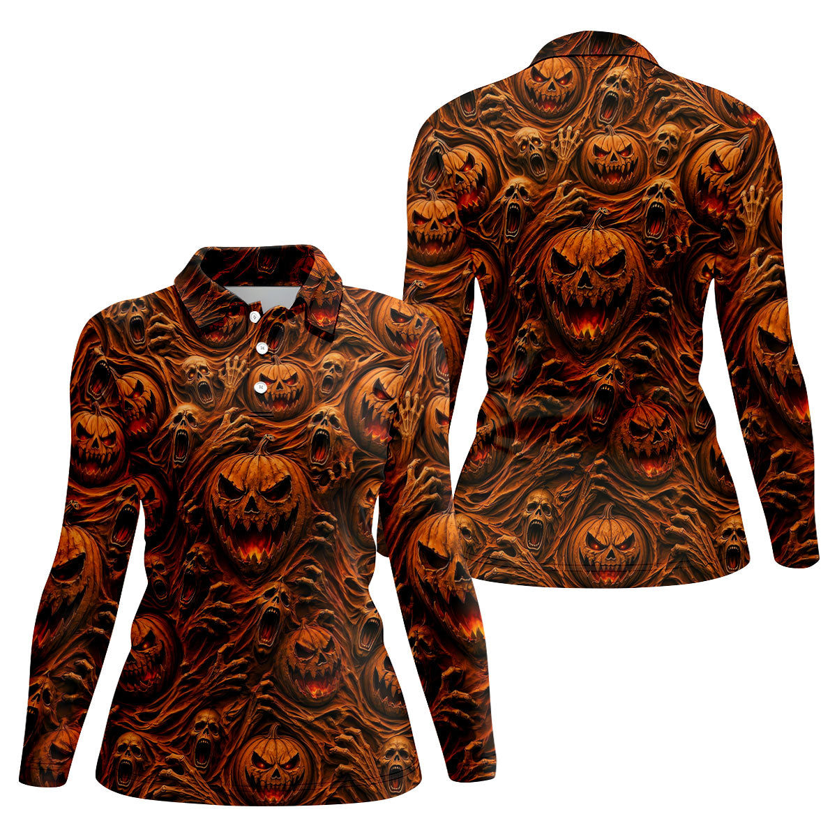 Halloween Evil Pumpkin Ghost Horror Character Polo Shirt, Golf Polo, Womens Golf Tops