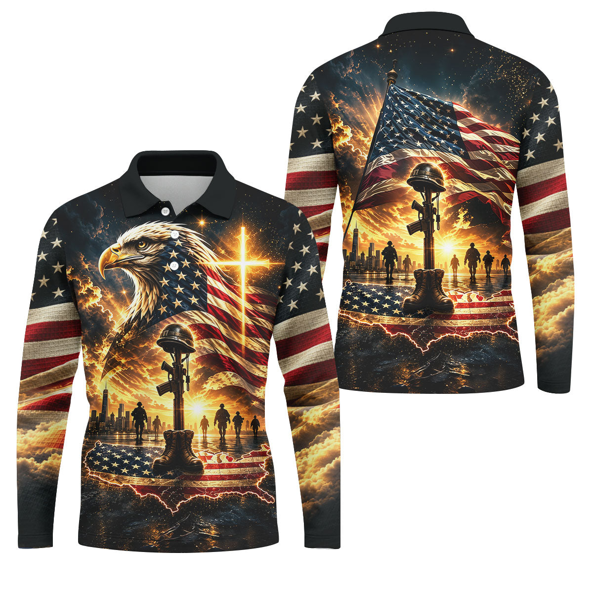 Eagle Cross Soldier Memorial Golf Polo Shirt, Veterans Day Shirt, Mens Golf Shirts